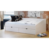 Bett mit Bettkasten - 90x200 cm - weiß mit Holzstruktur - Funktionsbett Dänemark