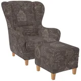 Supellex Ohrensessel Sofia Polyester 70 x 100 x 80 cm Braun mit Hocker