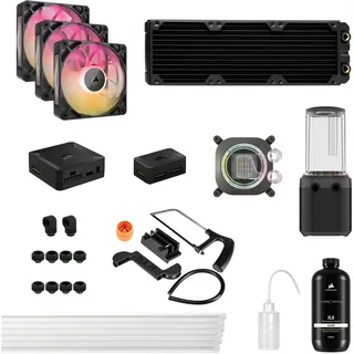 Corsair iCUE LINK XH505i RX 360 RGB Individuelles Kühlungs-Kit – XC7 ELITE CPU-Wasserblock, XD6 ELITE-Pumpenreservoir, 3x RX120 RGB-Lüfter, XR5 360-mm-Radiator, iCUE LINK-Systemhub - Schwarz