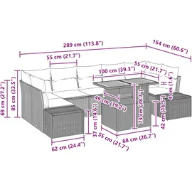 vidaXL Garten Essgruppe mit Kissen 8-Tlg Schwarz und Braun 3349932