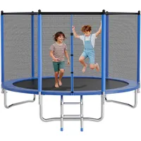 VEVOR Outdoor Trampolin Bodentrampolin 305 x 305 cm mit Sicherheitsnetz & Stahlrahmen, ASTM-geprüft, Hochleistungstrampolin, max. 150 kg Gewichtskapazität, Gartentrampolin für Kinder