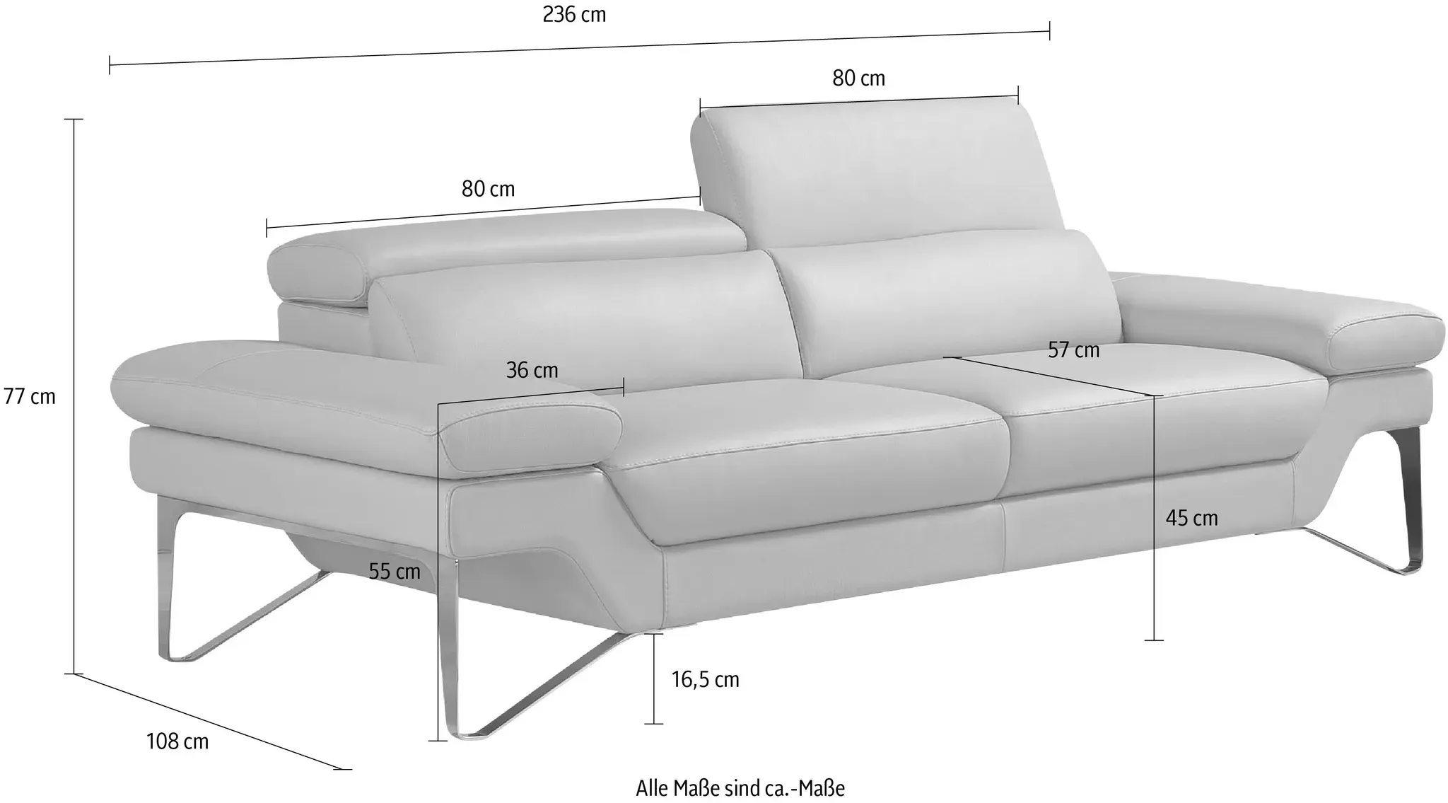 2,5-Sitzer EGOITALIANO "Princess, Designsofa und super bequem, tolle Detailverarbeitung", weiß (paper), B:236cm H:95cm T:108cm, Leder BULL (Echtes Rindsleder). Geschliffenes, pigmentiertes und behandeltes Rindsleder mit einer Dicke von 1, 3-1, 5 mm. Es handelt sich um ein weiches, geschütztes Leder. Eine leichte Deckschicht schützt sie vor Flecken, ohne ihre ursprünglichen Eigenschaften zu verändern. Dieses geschützte Leder kombiniert die Vorteile von Natürlichkeit und Weichheit mit einer guten Beständigkeit gegen Verschleiß und Ausbleichen. Das Vorhandensein der charakteristischen Zeichen, die das Leben des Tieres bestimmen, wie Narben, Körnungsunterschiede, Falten, Adern, Disharmonien in Farbtönen, beweisen ihre absolute Echtheit und großen Wert. Leder CAREZZA (echtes Rindsleder) ist ein Naturleder, dass die ursprünglichen Eigenschaften der Haut nicht verändert. Das Vorhandensein von verheilten Narben, Körnungsunterschiede, Falten, Adern, Unterschiede in den Farbtönen und andere Spuren, die die Natur auf diesen Fellen hinterlassen hat, sind ein Beweis für die absolute Echtheit und das Zeugnis ihres großen Wertes. Leder u00bbNUVOLEu00ab (Echtes Rindsleder). Halbnatürliches, halbnarbiges Rindsleder mit einer natürlichen Körnung von 1, 2 bis 1, 4 mm. Dieses Leder hat eine weiche, wachsartige Haptik mit mattem Aussehen und einem Wolkeneffekt. Es handelt sich um ein Naturleder, das die ursprünglichen Eigenschaften der Lederhäute nicht verändert. Das Vorhandensein von verheilten Narben, Körnungsunterschiede, Falten, Adern, Unterschiede in den Farbtönen und andere Spuren, die die Natur auf diesen Fellen hinterlassen hat, sind ein Beweis für die absolute Echtheit und das Zeugnis ihres großen Wertes., Sofas, inkl. verstellbarer Kopfteile