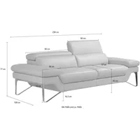 2,5-Sitzer EGOITALIANO "Princess, Designsofa und super bequem, tolle Detailverarbeitung", weiß (paper), B:236cm H:95cm T:108cm, Leder BULL (Echtes Rindsleder). Geschliffenes, pigmentiertes und behandeltes Rindsleder mit einer Dicke von 1, 3-1, 5 mm. Es handelt sich um ein weiches, geschütztes Leder. Eine leichte Deckschicht schützt sie vor Flecken, ohne ihre ursprünglichen Eigenschaften zu verändern. Dieses geschützte Leder kombiniert die Vorteile von Natürlichkeit und Weichheit mit einer guten Beständigkeit gegen Verschleiß und Ausbleichen. Das Vorhandensein der charakteristischen Zeichen, die das Leben des Tieres bestimmen, wie Narben, Körnungsunterschiede, Falten, Adern, Disharmonien in Farbtönen, beweisen ihre absolute Echtheit und großen Wert. Leder CAREZZA (echtes Rindsleder) ist ein Naturleder, dass die ursprünglichen Eigenschaften der Haut nicht verändert. Das Vorhandensein von verheilten Narben, Körnungsunterschiede, Falten, Adern, Unterschiede in den Farbtönen und andere Spuren, die die Natur auf diesen Fellen hinterlassen hat, sind ein Beweis für die absolute Echtheit und das Zeugnis ihres großen Werte, Sofas, inkl. verstellbarer Kopfteile