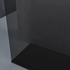 doporro Duschwand Duschtrennwand 100x200 Walk-In Dusche schwarz mit Doppel-Stabilisator aus Echtglas 10mm ESG-Sicherheitsglas Vollgrau