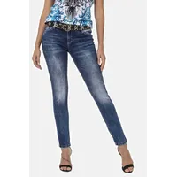 Cipo & Baxx Damen Jeanshose Denim Slim-Fit Used Look Pants Jeans Hose WD461 Blau W28 L34 - 28W / 34L
