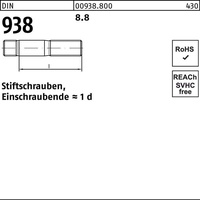 Industrial Quality Supplies DIN 938 Stiftschraube M20x130 Stahl 8.8