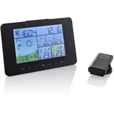 SOUCCESS SATELLITEN-WETTERSTATION Color Funk-Wetterstation mit 4 Tage Vorhersage, satellitengestützt, Außensensor, Thermometer, Luftfeuchte, Funkuhr, Windstärke/richtung, UVM, LCD, Schwarz