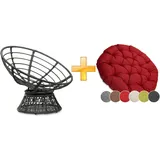 sunnypillow Papasansessel | Rattansessel mit Kissen rund Durchmesser 120 cm | gemütlicher Loungesessel drehbar für Wohnzimmer | Balkon Sessel Korbsessel Rattan Lesesessel | Outdoor/Indoor | Rot