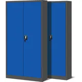 Jan Nowak 2er Set Aktenschrank C001H Büroschrank Metallschrank Werkzeugschrank 4 Einlegeböden Drehgriff Pulverbeschichtung Abschließbar 195 cm x 90 cm x 40 cm (Anthrazit/Blau)