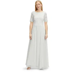 Abendkleid VERA MONT "Vera Mont Abendkleid mit Spitze", Damen, Gr. 36, Normalgrößen, weiß (rohweiß), Chiffon, Spitze, Obermaterial: 100% Polyester. Futter: 100% Polyester., feminin, ausgestellt lang, Rundhals, Halbarm, Kleider, Spitze
