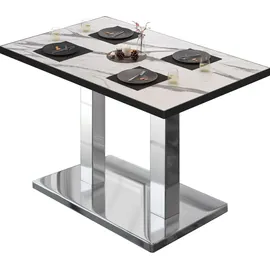 GGM Möbel Bistrotisch 130 x 80 x 75 cm Weiß Marmor/Edelstahl