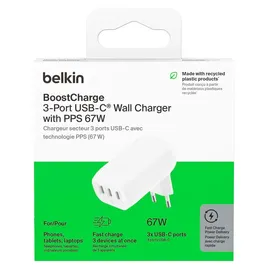 Belkin BoostCharge USB-C®-Ladegerät, 3 Anschlüssen und PPS (67 W)