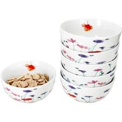 6x Marie Müsli-Schale Ø14cm 400ml Porzellan 6 Personen Dessert-Schüssel Blume