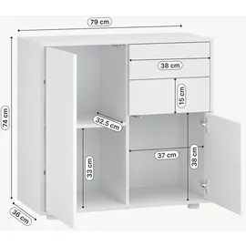 [en.casa] Sideboard Paarl 74 x 79 x 36 cm Weiß