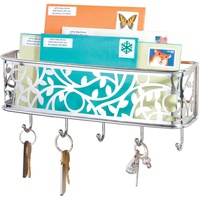 mDesign Schlüsselbrett mit Ablage - vielseitiges, wandmontiertes Schlüsselboard aus Metall für Eingangsbereich, Küche und Büro - mit Briefablage für Post - silber