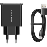 Amoner Adaptives Schnell Ladegerät Ladeset 25W 2-Port Ladeadapter mit Typ C Ladekabel USB C Kabel (2 x 1.2M) stabil für Samsung Galaxy S10/S10+/S9/S9+/S8/S8+ Note 8/Note 9 & Typ C Geräte