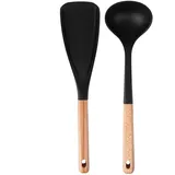 Hiemible Silikon Spatellöffel | Mit Antihaftbeschichtetem Holzgriff Schöpflöffel | Spülmaschinenfestes Silikon Spatel Set | Zum Backen Rühren Servieren Im Haushalt Restaurant Bäckerei