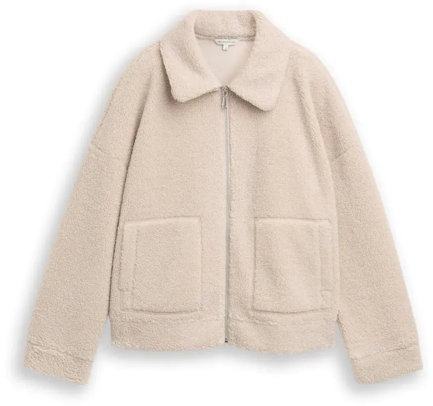 TOM TAILOR Damen Sweatjacke aus Teddyfleece, beige, Meliert, Gr. XL