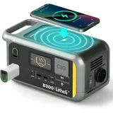 Litheli Tragbare Powerstation B300 336Wh Stromgenerator mit Reinem Sinuswellen-AC-Ausgang, 100W PD Schnelllade-Solargenerator mit AC/DC/USB für Camping, Gartenarbeit, Caravaning, Partys, Notfälle
