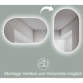 Hoko Badspiegel LED 45x75 cm Wandspiegel oval + LED Wechsel Warmweiß-Kaltweiß-Neutral. Licht mit Touch Schalter/ Wandschalter einschaltbar. Bari - Transparent