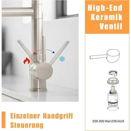 Timaco Küchenwasserhahn mit Schloss-Brause Gebürstetes Nickel