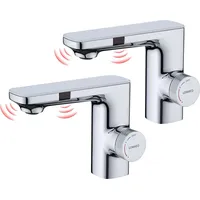 2 PCS Infrarot Sensor Wasserhahn Bad Automatik Waschtischarmatur mit Zwei Infrarotsensor Einhebelmischer Waschbecken Mischbatterie Badarmatur, Chrom