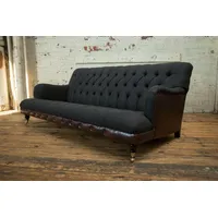 Xlmoebel Sofa Traditionelles Chesterfield-Sofa 3-Sitzer in Blau aus Samt und Leder, Hergestellt in Europa schwarz