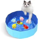 Qinlenyan Kleiner Hundepool, Haustier-Badewanne für Katzen und Welpen, faltbares Hundebad, Haustier-Wasserspiel-Schwimmwanne, zusammenklappbarer Hundepool für drinnen und draußen, Blau, 30 cm (ohne