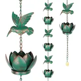 Tefola 8.5FT Rain Chain Blue Leaf Shaped Metal Rain Chain with 12 Leaves, Decorative Rain Catcher Replacement Downspout, Decorative Your House, Garden and Outdoor for Rinns, Traufendrainage (2.4m)