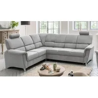 Ecksofa Wohnlandschaft Pisa R Stoff hellgrau mit Schlaffunktion und Kopfstützen