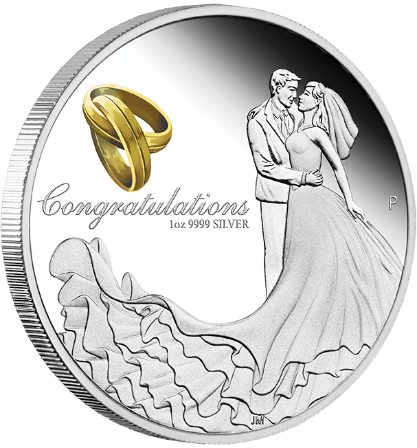 Australien 2023: Teilvergoldete Silbermünze "Hochzeit - Wedding"