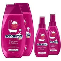 Schauma Kids Shampoo & Balsam Himbeere (2x 250 ml) entwirrt für leichtere Kämmbarkeit & Schauma Kids Durchkämm-Spray Himbeere (2x 150 ml) entwirrt Knoten ganz ohne Ziepen