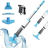 PoolyPoly Poolsauger mit Akku, 3 en 1 Pool Handsauger Bodensauger, Pool Staubsauger Kabellos mit Teleskopstange, 90 Minuten Laufzeit Poolreiniger für kleine Pools, Spas, Whirlpools, Blau