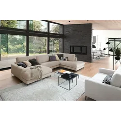 KAWOLA Sofa CARA Wohnlandschaft U-Form Cord taupe Longchair links
