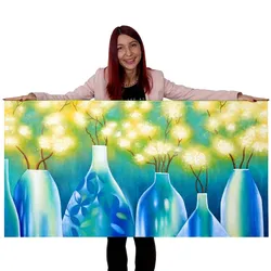 Mendler Ölgemälde Vasen, 100% handgemaltes Wandbild Gemälde XL, 135x70cm