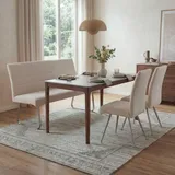 Mendler Esszimmer-Set HWC-G55, 2er-Set Stuhl + Sitzbank 180cm, Edelstahl gebürstet Stoff/Textil Chenille ~ creme