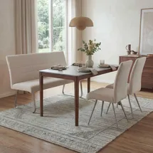 Mendler Esszimmer-Set HWC-G55, 2er-Set Stuhl + Sitzbank 180cm, Edelstahl gebürstet Stoff/Textil Chenille ~ creme
