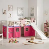 Homestyle4u Hochbett 540 90 x 200 cm Kiefer massiv weiß pink