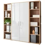 moebel-dich-auf TABOR 3 Aktenschrank 172 x 185 x 33 cm Beige/Weiß Hochglanz