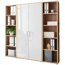 moebel-dich-auf TABOR 3 Aktenschrank 172 x 185 x 33 cm Beige/Weiß Hochglanz
