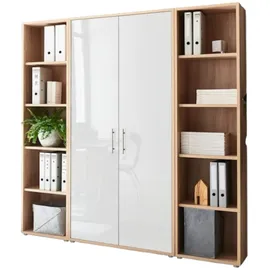 moebel-dich-auf TABOR 3 Aktenschrank 172 x 185 x 33 cm Beige/Weiß Hochglanz