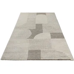 Teppich WECON HOME "Mats", beige (creme,beige), B:140cm H:18mm L:200cm, Kunstfaser, Teppiche, Gewebt, Hoch-Tief, pflegeleicht, Retro Design, Scandi, Wohnzimmer