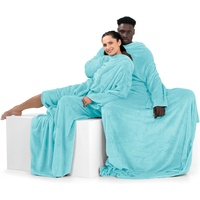 DecoKing Decke mit Ärmeln Geschenke für Frauen und Männer 170x200 cm Türkis Microfaser TV Decke Kuscheldecke Weich Lazy