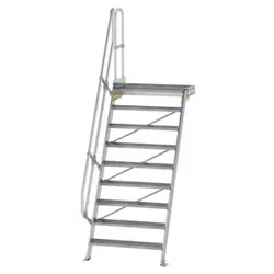 Alutreppe 9 Stufen, 60°, Breite 1000mm, einseitiger Handlauf, Stufentiefe 200mm