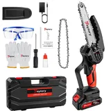 Mini-Kettensäge 21V, Akku Kettensäge mit 1 x 1.5Ah Akkun und Ladegerät, Elektrische Motorsäge Akku Handkettensäge mit 2 Ketten, 1 Führungsplatte für Gartenarbeiten und Holz