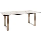DeLife Esstisch Edge 200x100 Keramik Calacatta Luxe Weiß-Gold-Grau Edelstahl Schmal - Weiß