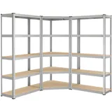 SONGMICS Eckregal-Set 5 Ebenen, Schwerlastregal, Metall, Lagerregal für Garage, Abstellraum, Kellerregal, bis 2625 kg belastbar, silbern-naturbeige GLR070E03