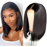 4X4 Lace Frontal Human Hair Wig Natürliche Brasilianische Perücke für Frauen Straight 16 Zoll Natural Women's Wig Lace Bob Wig Human Hair Natural Short Smooth Color Black