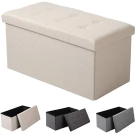 Woltu Sitzhocker mit Stauraum Leinen 76 x 38 x 38 cm Cremeweiß/Beige