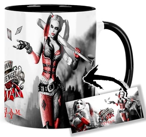 Batman Arkham City Harley Quinn Tasse Innen & Henkel Schwarz Keramikbecher Mug